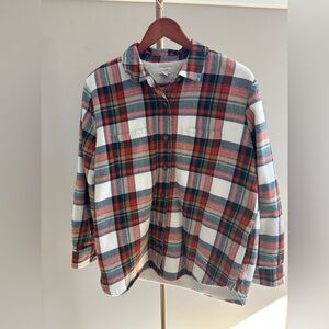 J.Crew Plaid Sherpa Lined Shacket Jacket Oversized Small 100% Cotton Flannel